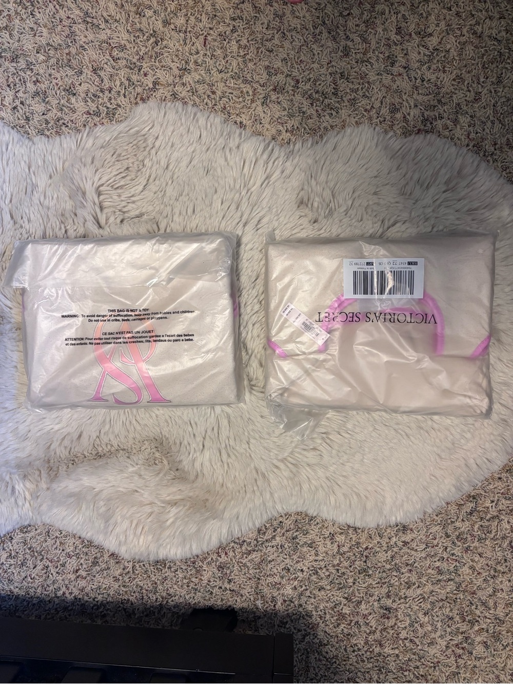 NWT Victoria's Secret Cream Tote with Pink Trim and Monogram Ombré Beach Bag - Picture 5 of 5